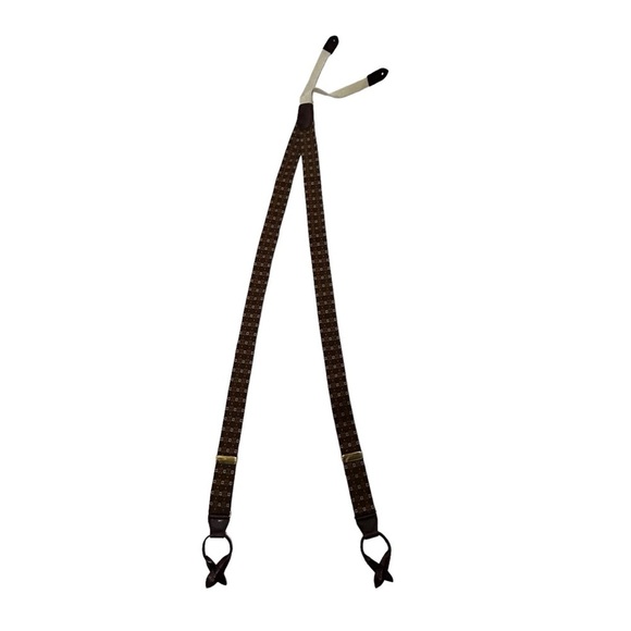 Cole Haan Vtg Brown/Burgundy/Orange/White Check Patterned Men’s Suspenders OS - Picture 1 of 10